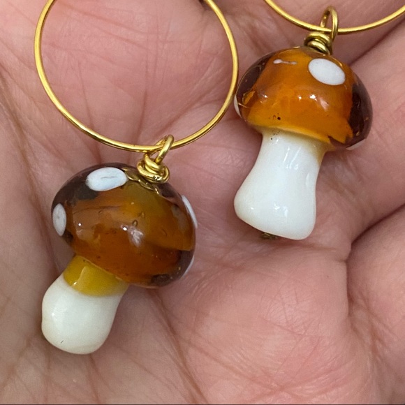 Handmade Mushroom Lampwork Beads Drop Earrings - Picture 4 of 8